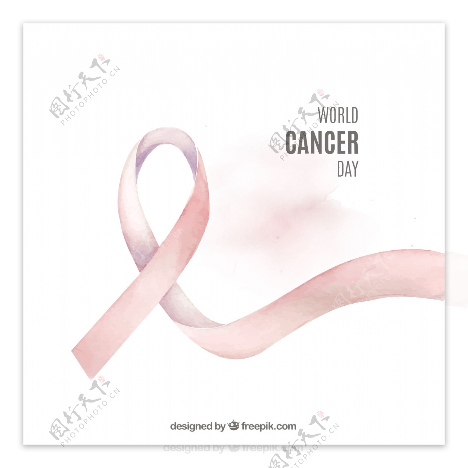 世界癌症日背景与水彩粉红丝带