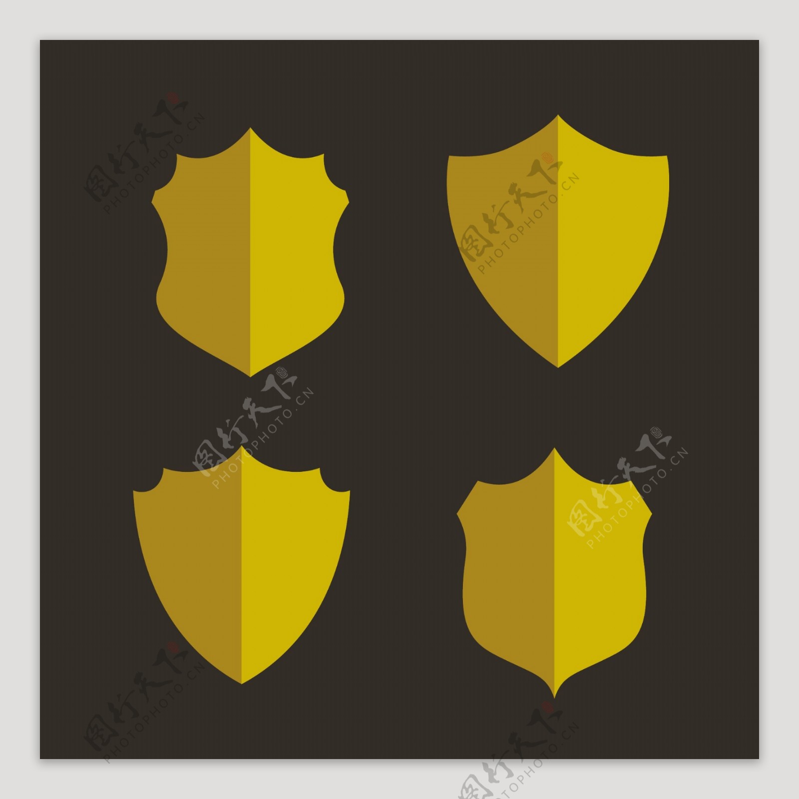 黑色背景上的四个金色盾牌