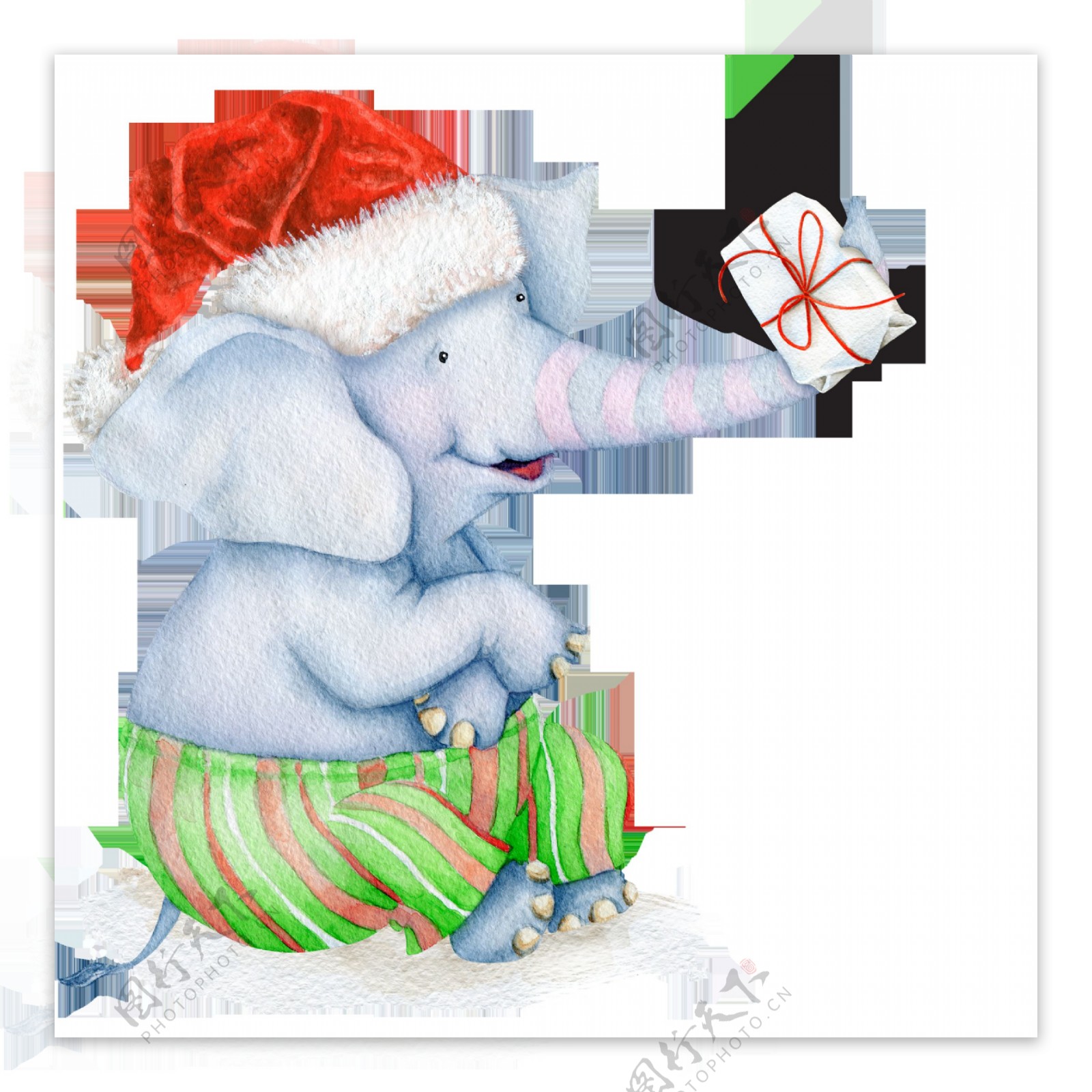圣诞节小象高清唯美彩绘素材