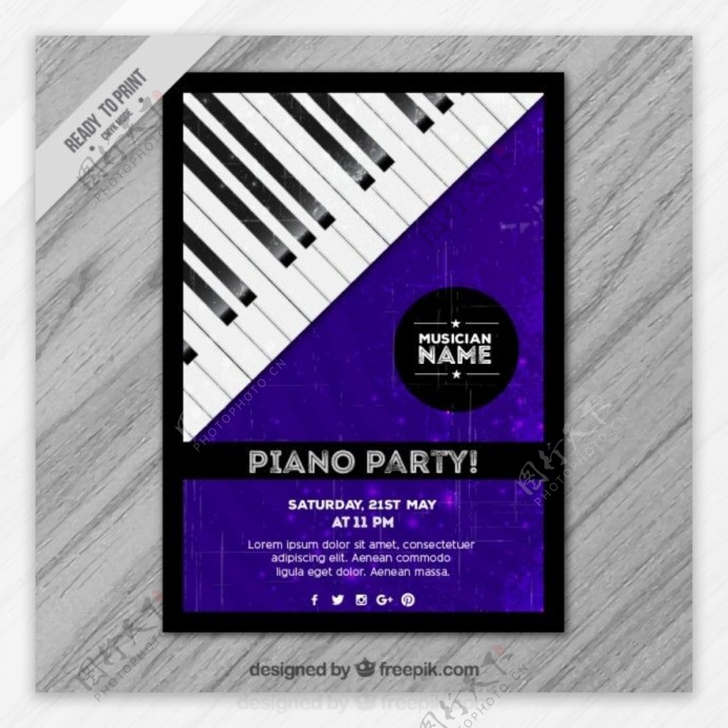 紫色的海报和一架钢琴