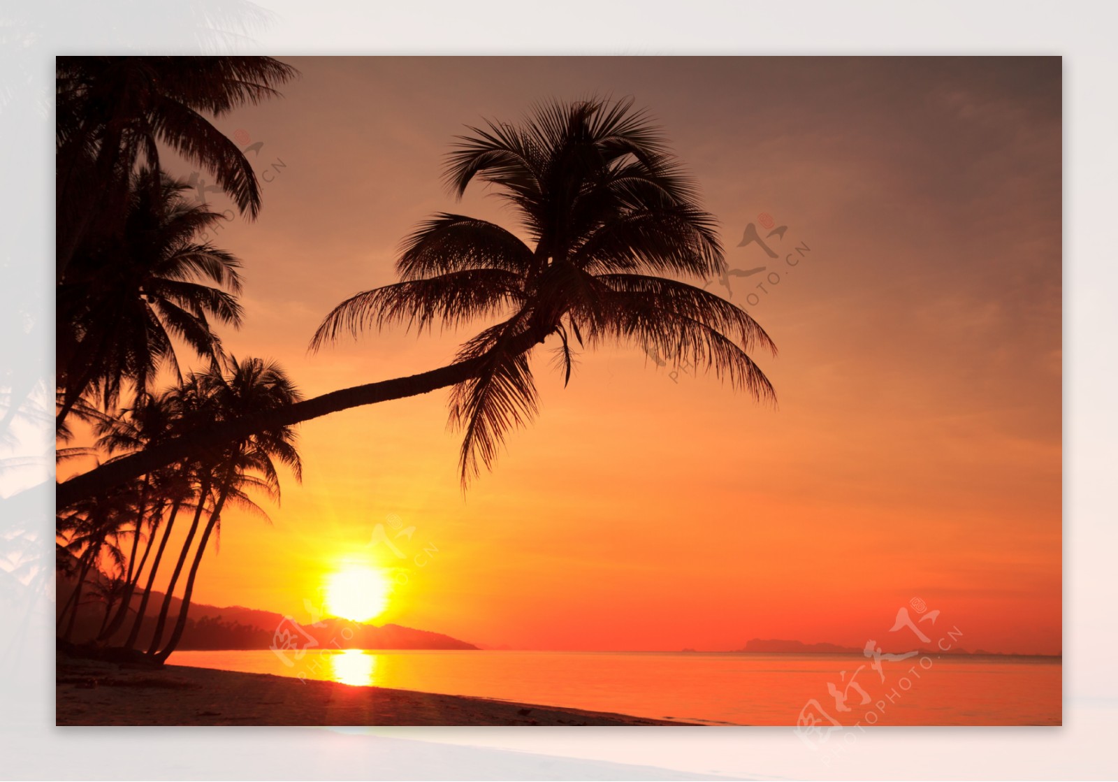 夕阳黄昏海滩风景