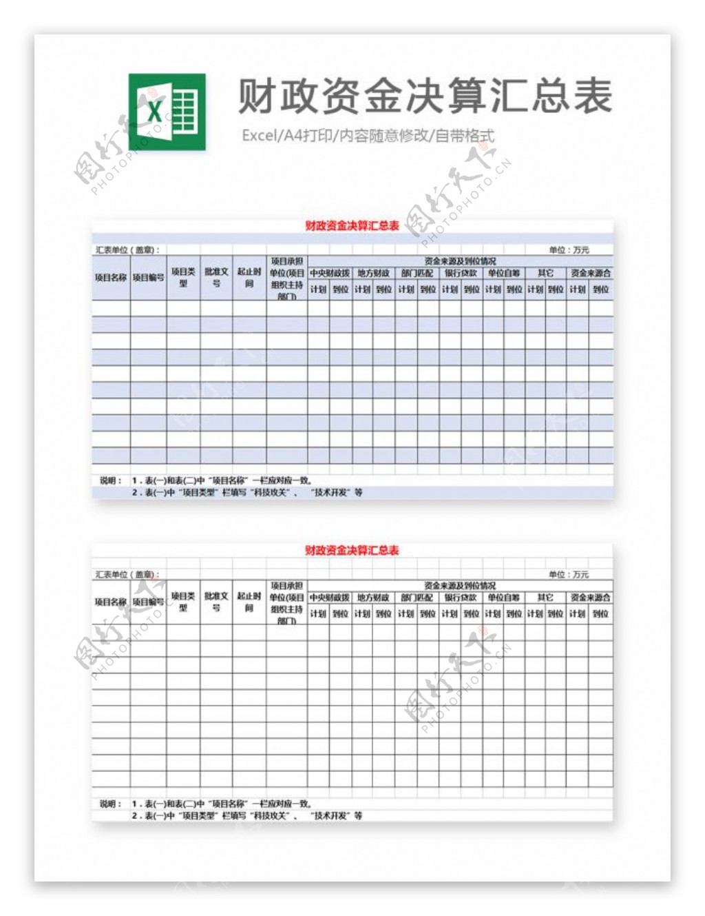 财政资金决算汇总表excel模板