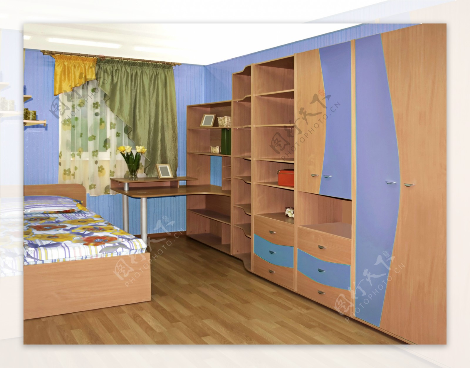 现代美式卧室整体组合柜设计_齐家网装修效果图