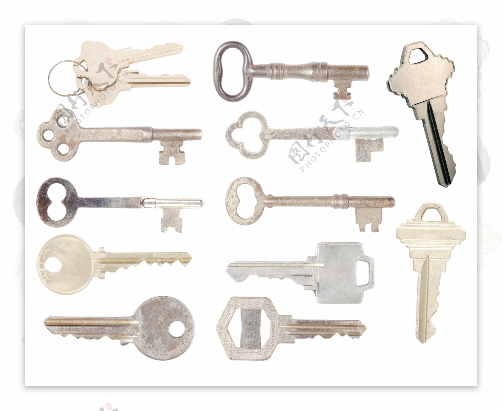 不同类型的金属钥匙图片