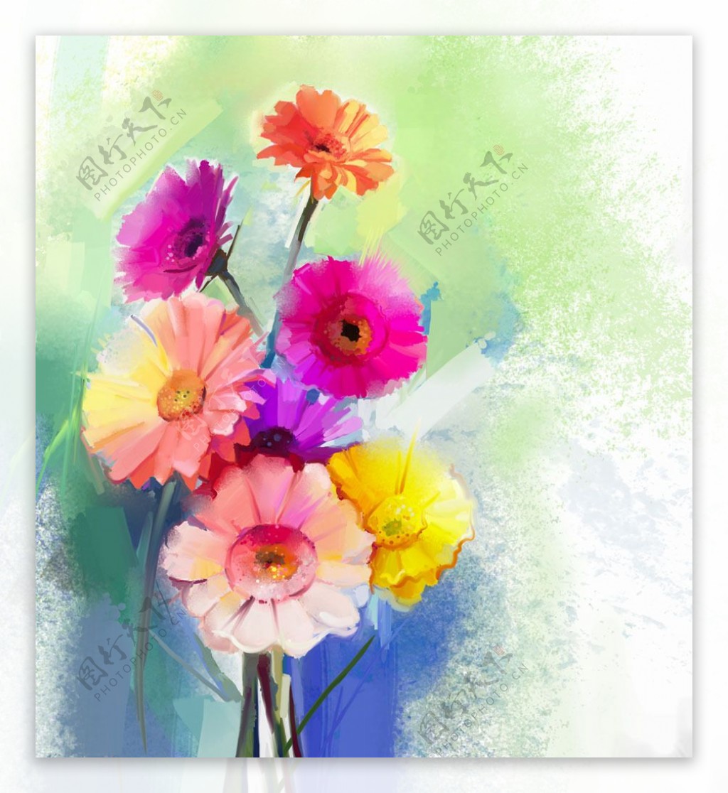鲜艳植物花朵油画图片