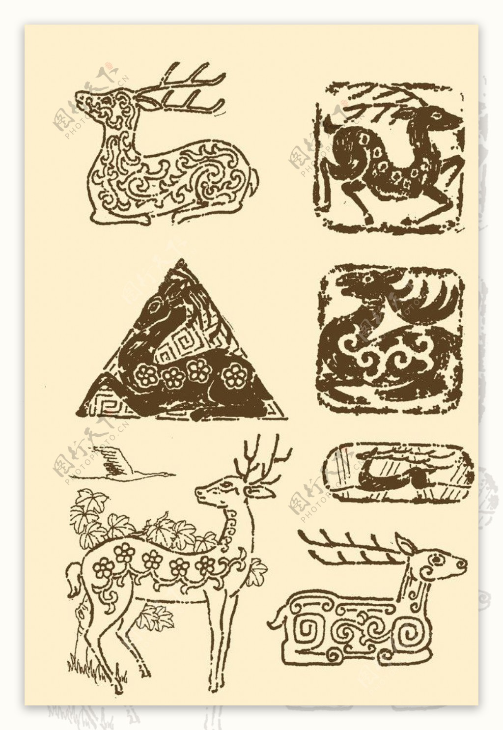 6种形态的鹿传统中国风吉祥纹样矢量素材_蛙客网viwik.com
