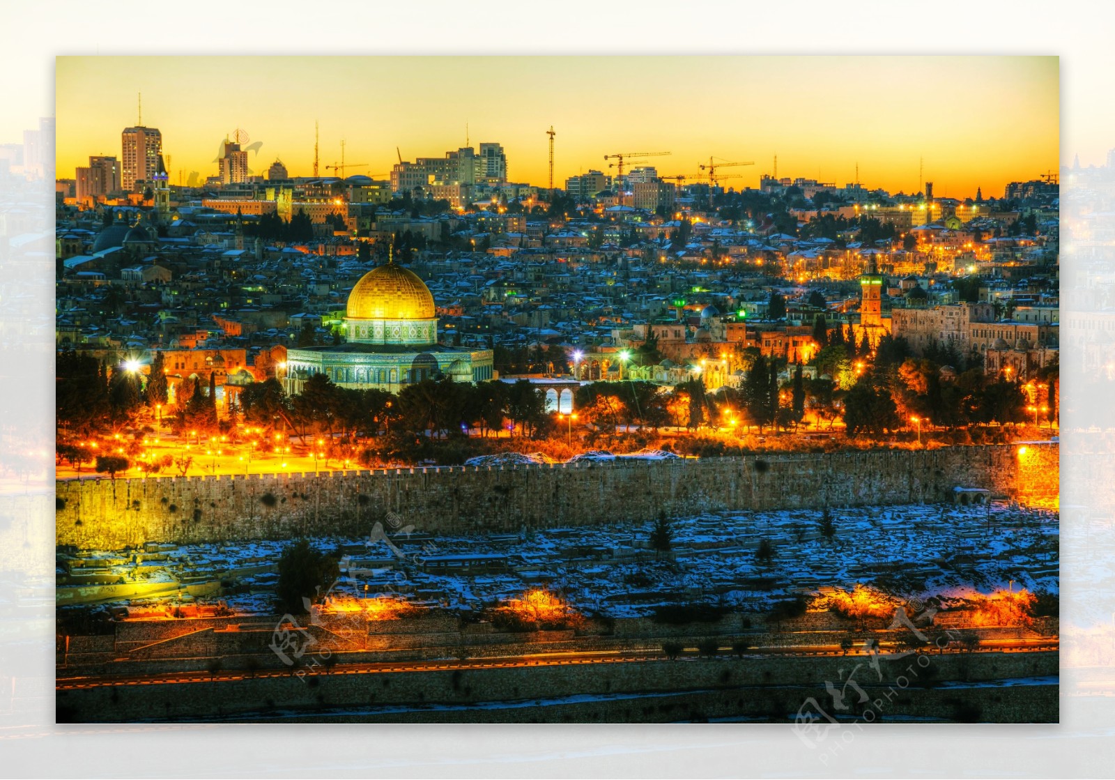 美丽夜景的耶路撒冷图片