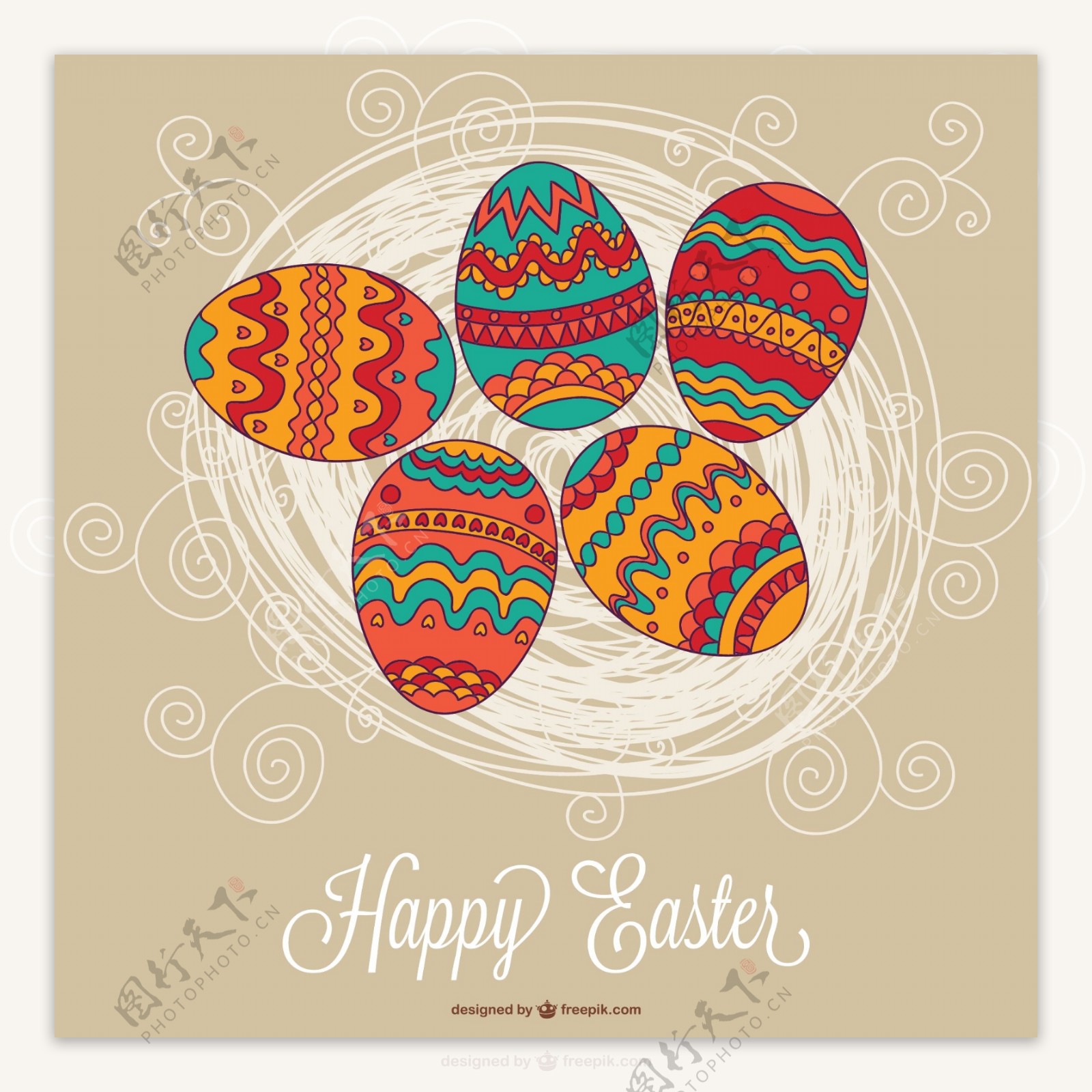 快乐的复活节卡片与波希米亚的鸡蛋