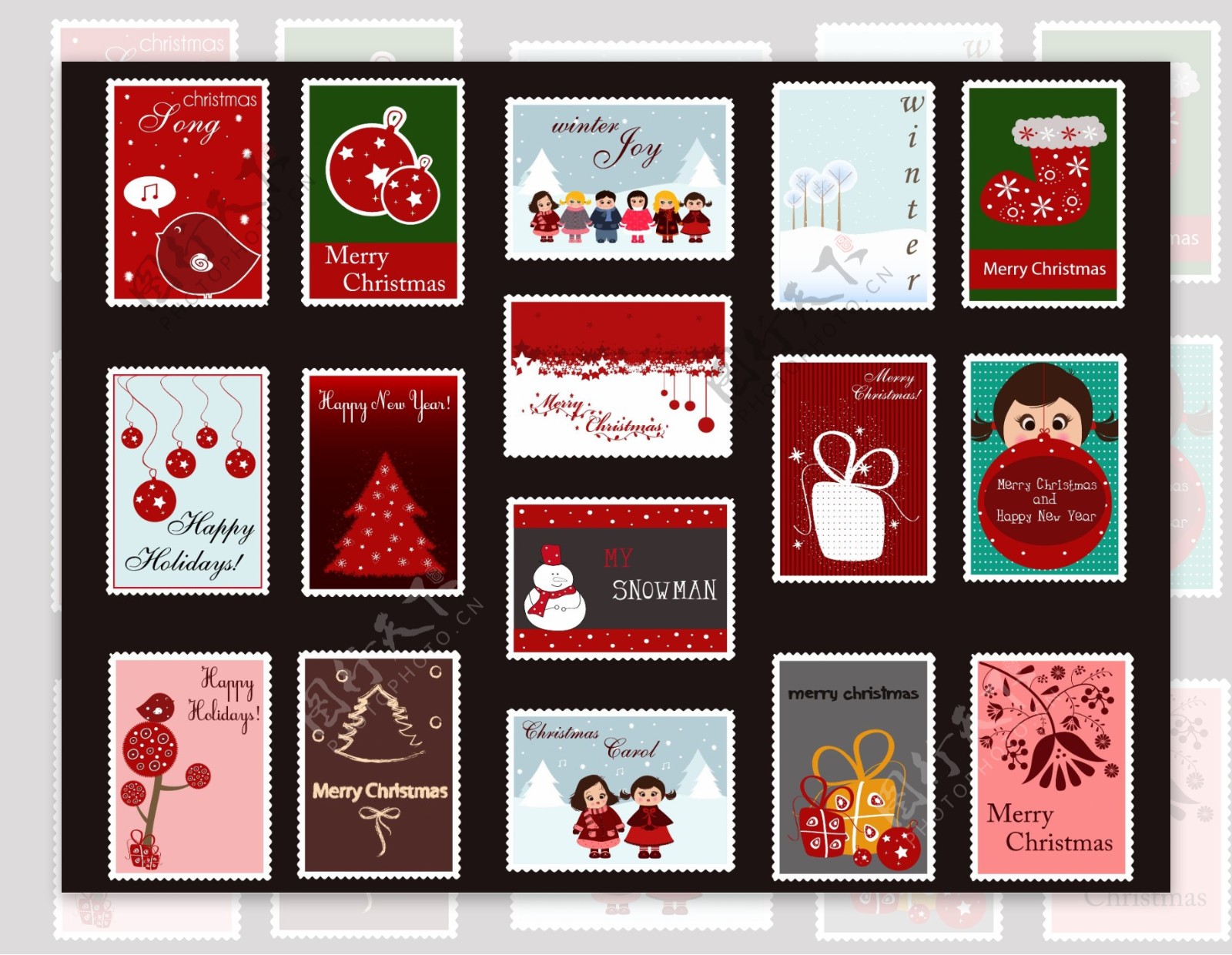 圣诞节邮票设计矢量素材