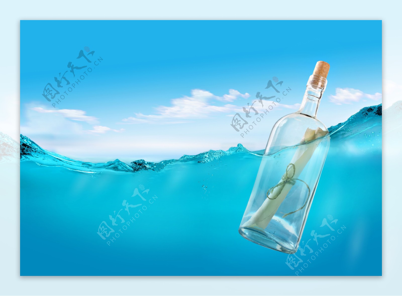 大海中的漂流瓶图片
