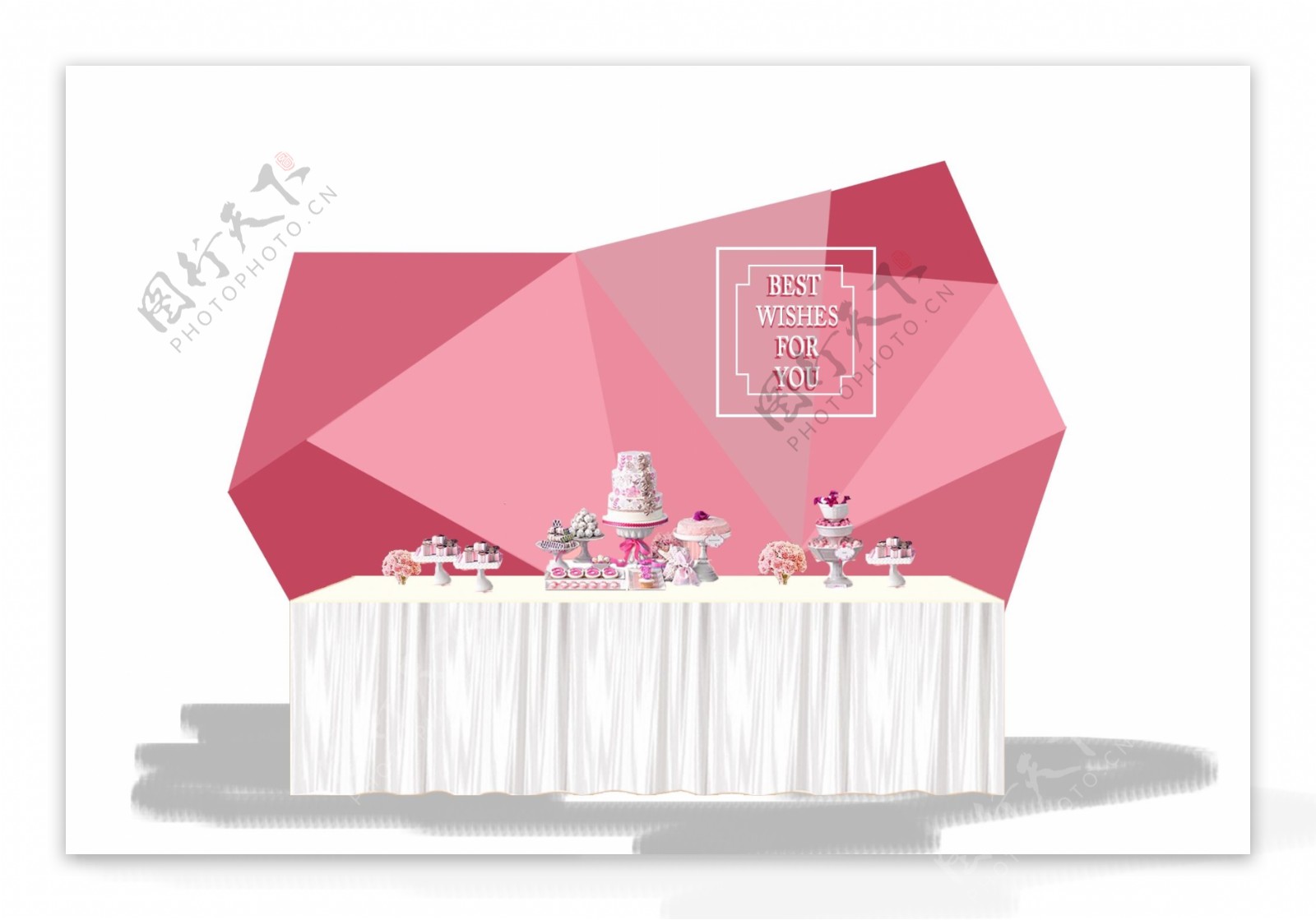粉色火烈鸟元素婚礼甜品区效果图