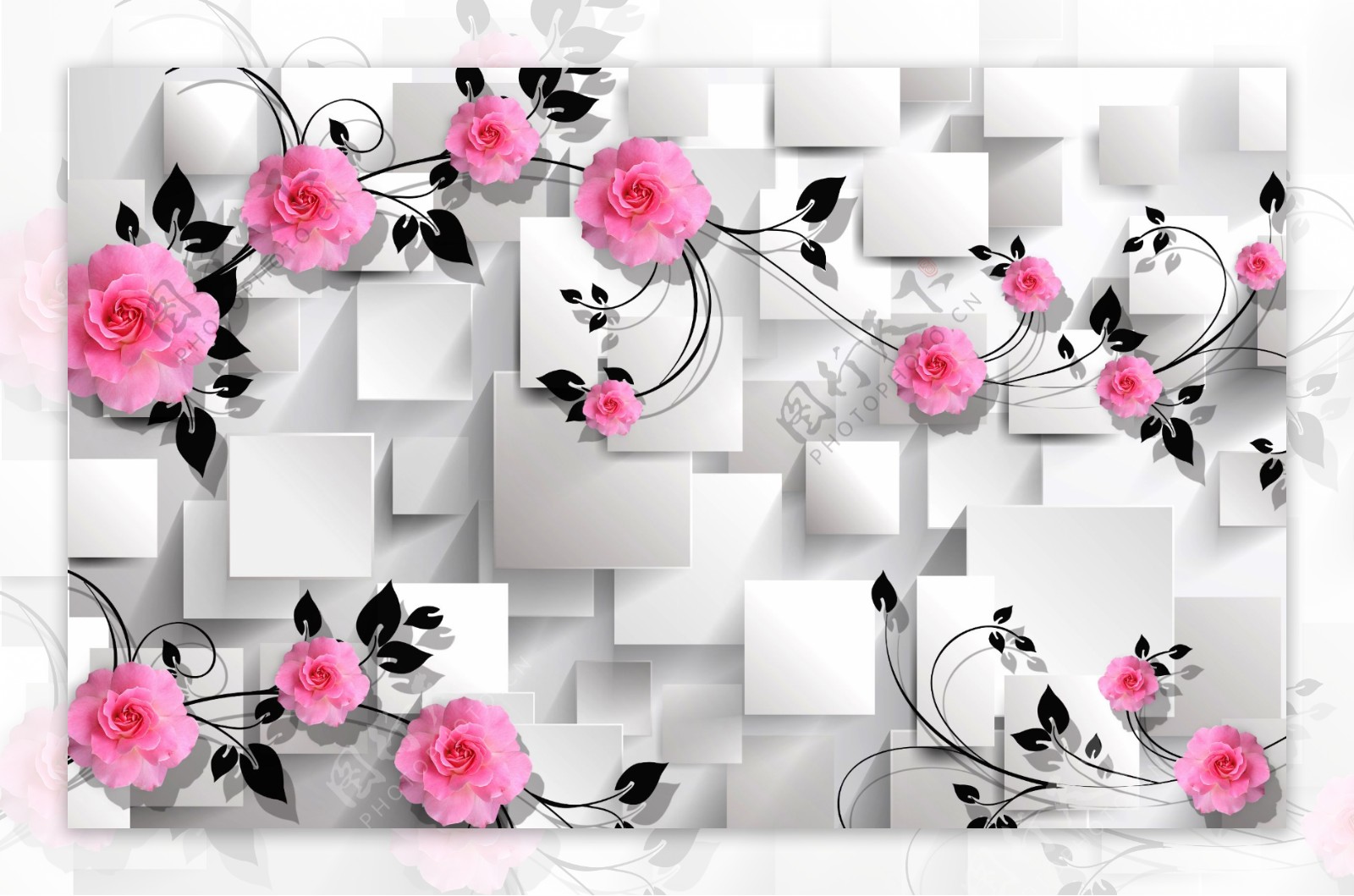 花卉方块背景墙