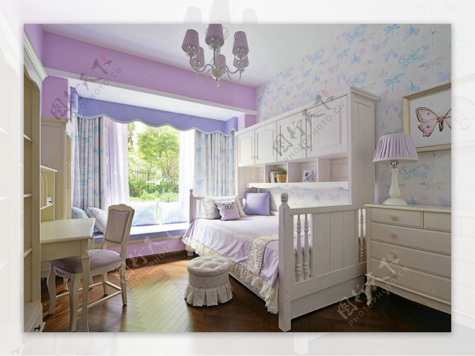 现代紫色系卧室装修效果图