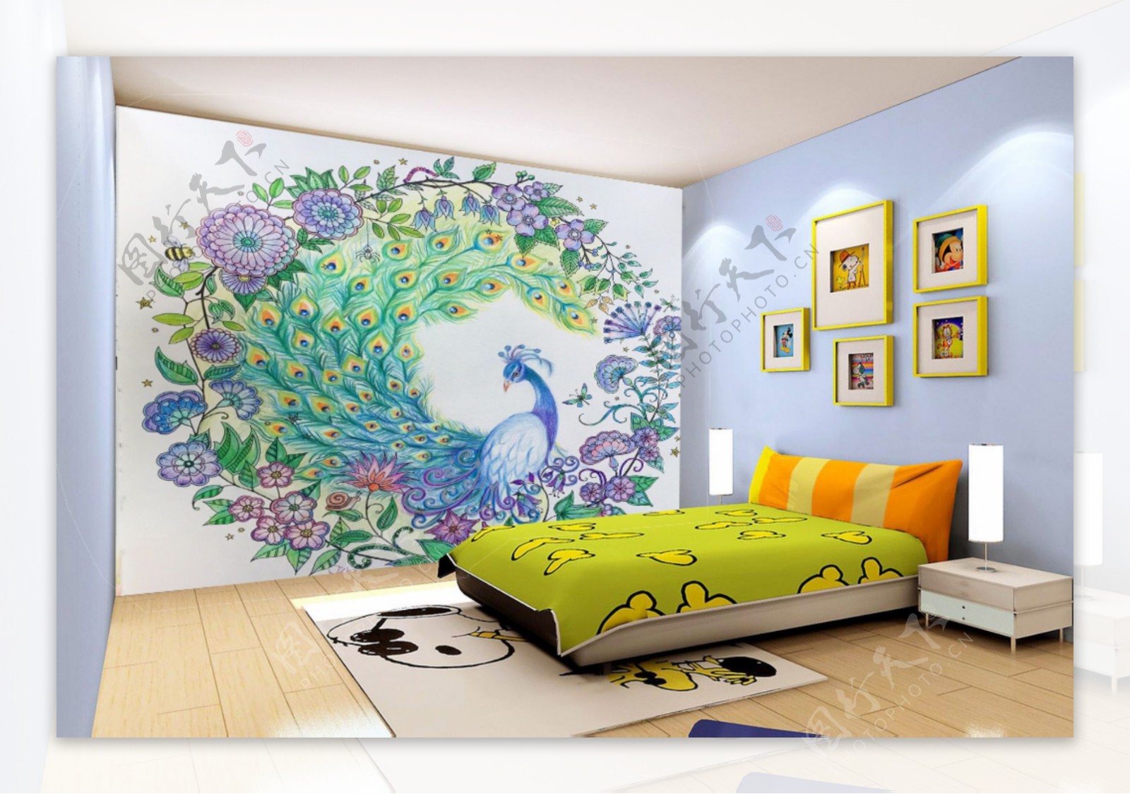 卧室背景墙手绘图案秘密花园图片