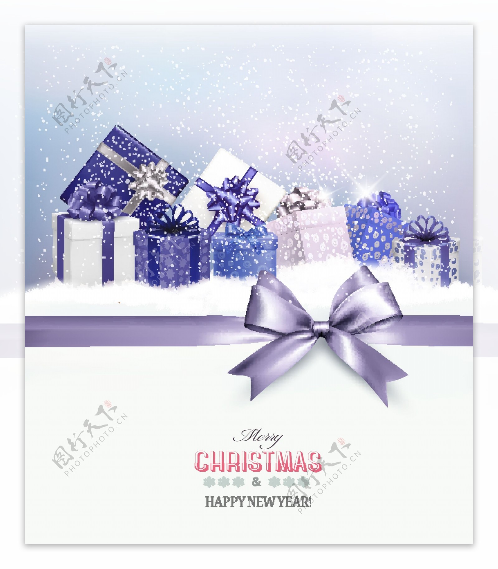 精美紫色礼盒圣诞贺卡矢量图