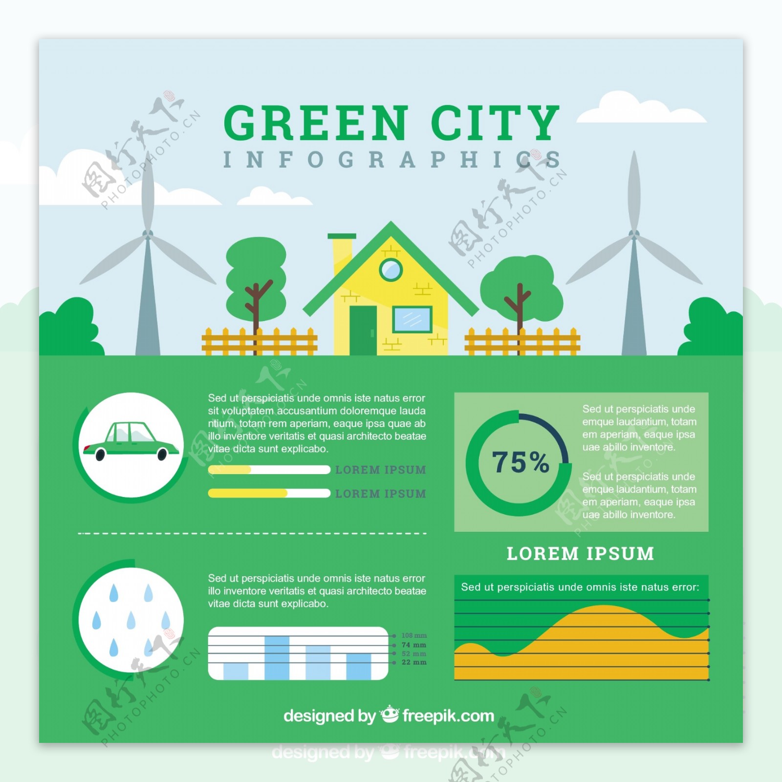 用图表元素的绿色生态城市infography