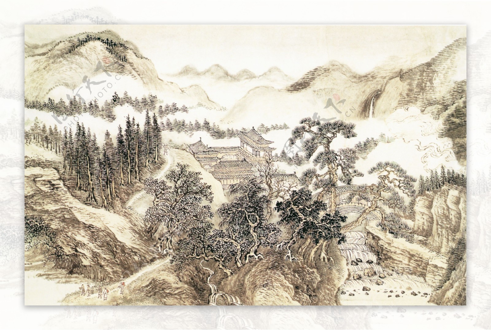 云山竞秀图b山水画中国古画0808