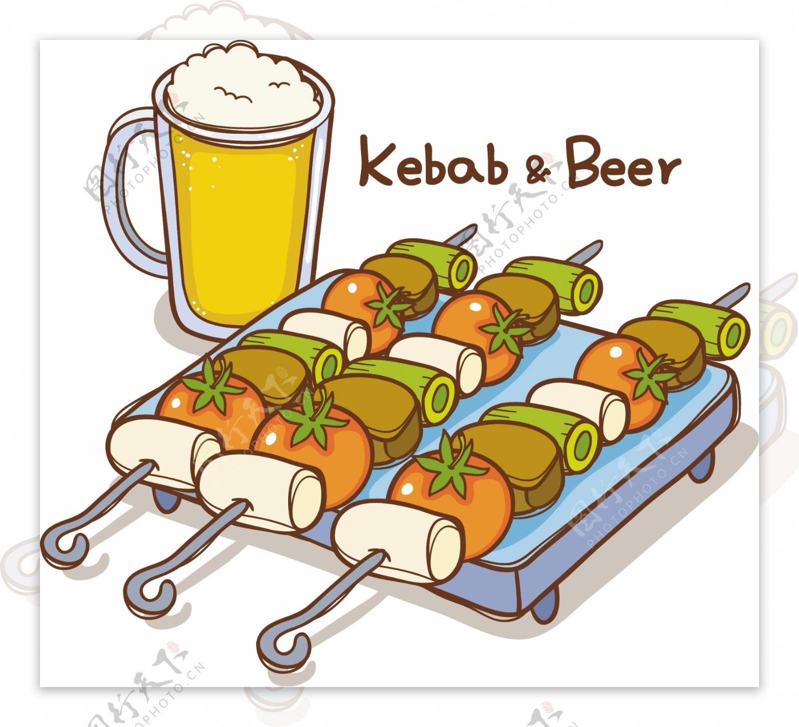 卡通食物啤酒美食烤串