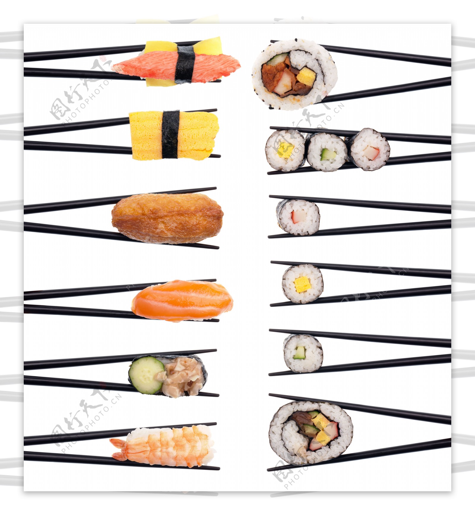 筷子夹着的寿司美食