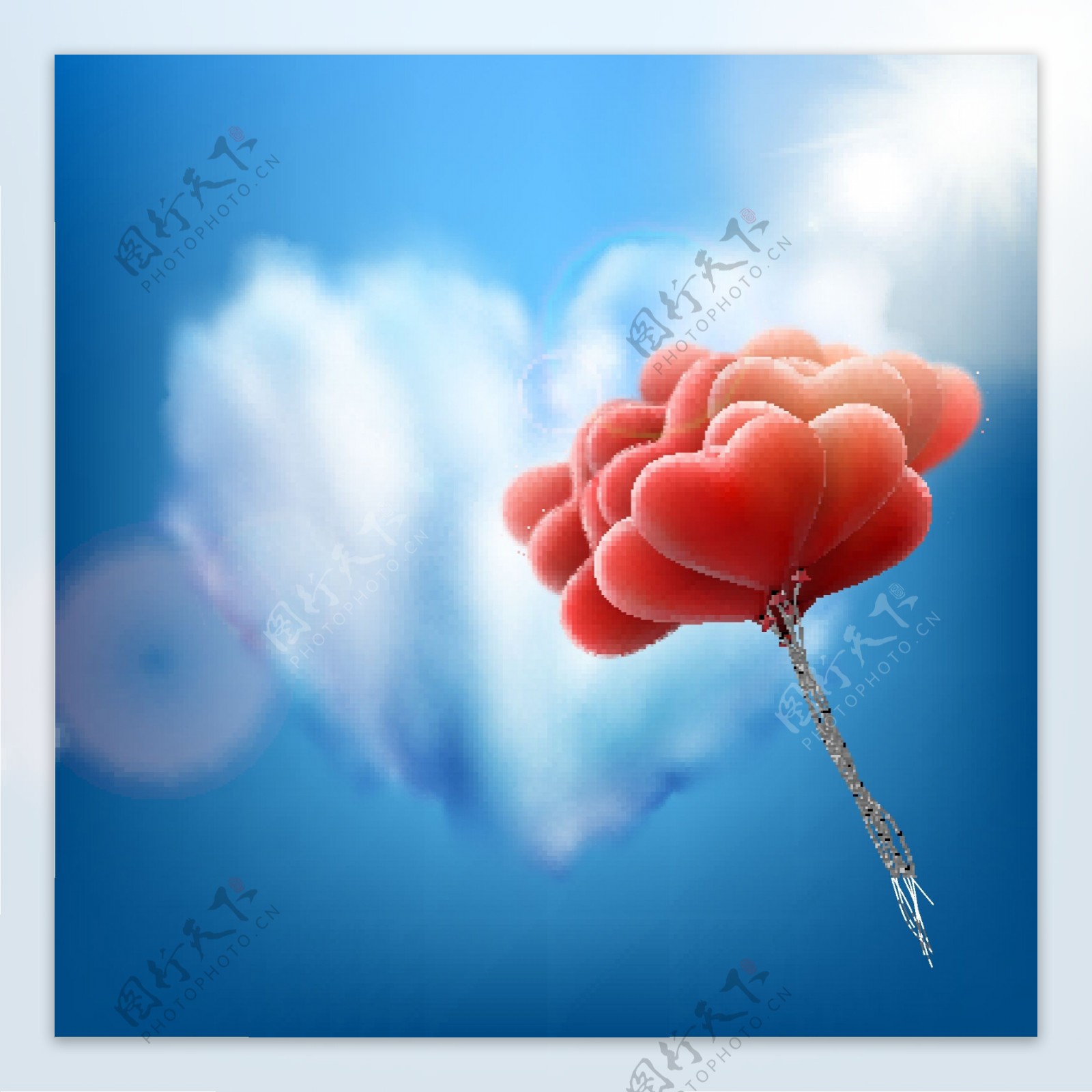 爱心云朵和红色气球束矢量素材