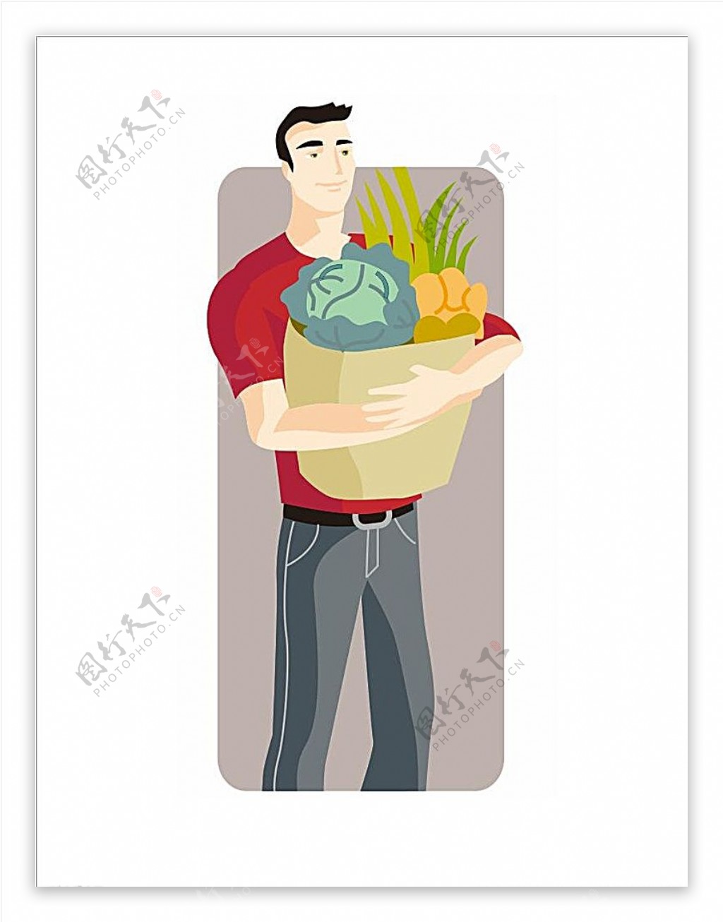手抱蔬菜的年轻男子图片
