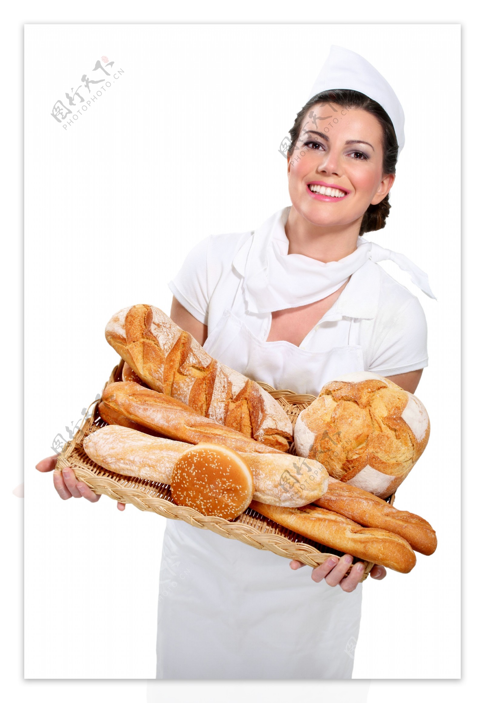 抱着面包的女人图片