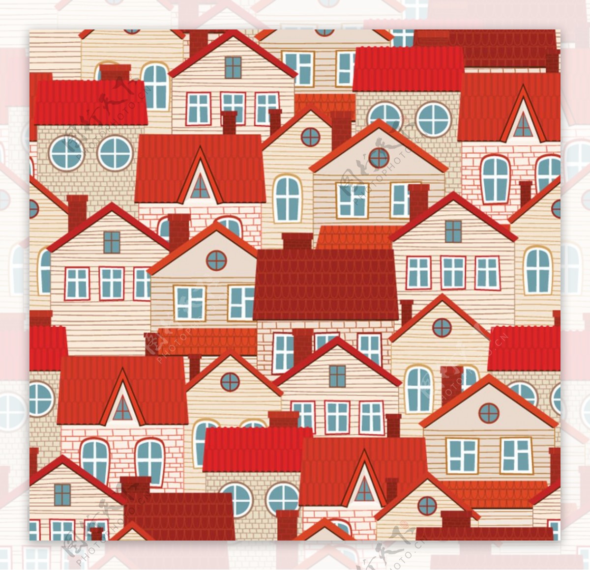 红色屋顶房屋背景矢量素材
