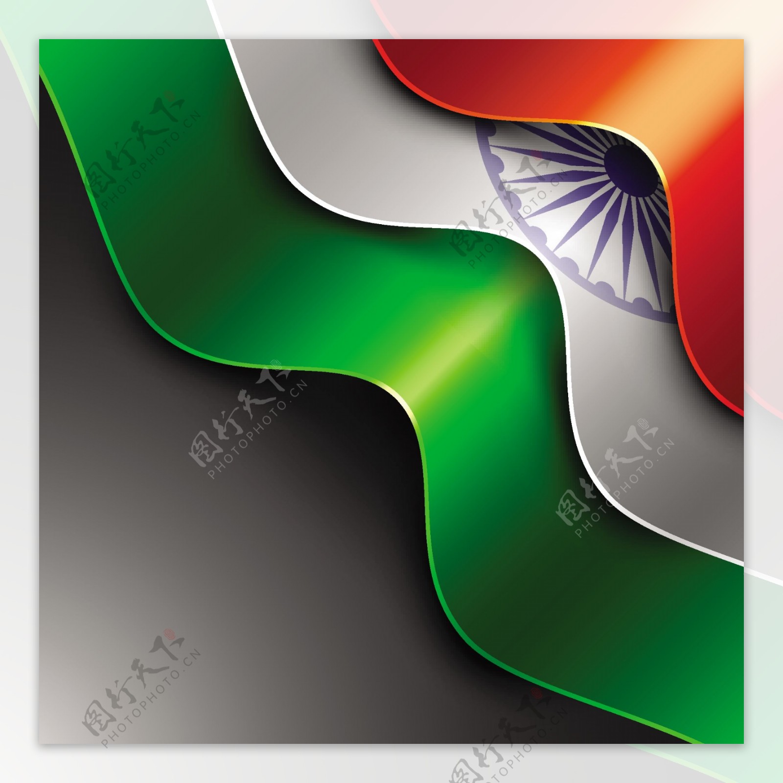 印度国旗背景与波型隔离在灰色的背景