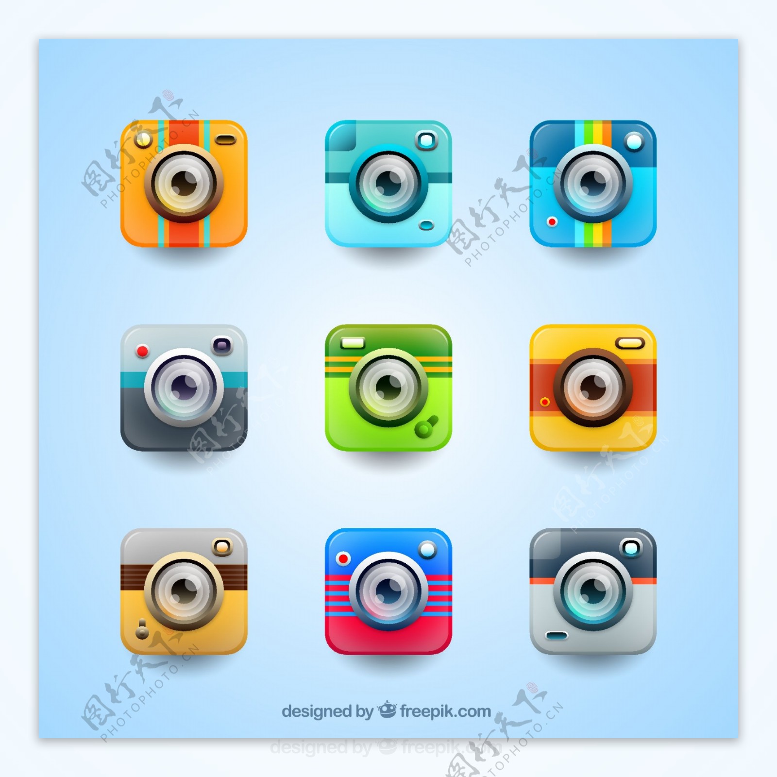 9款彩色摄影app图标矢量素材