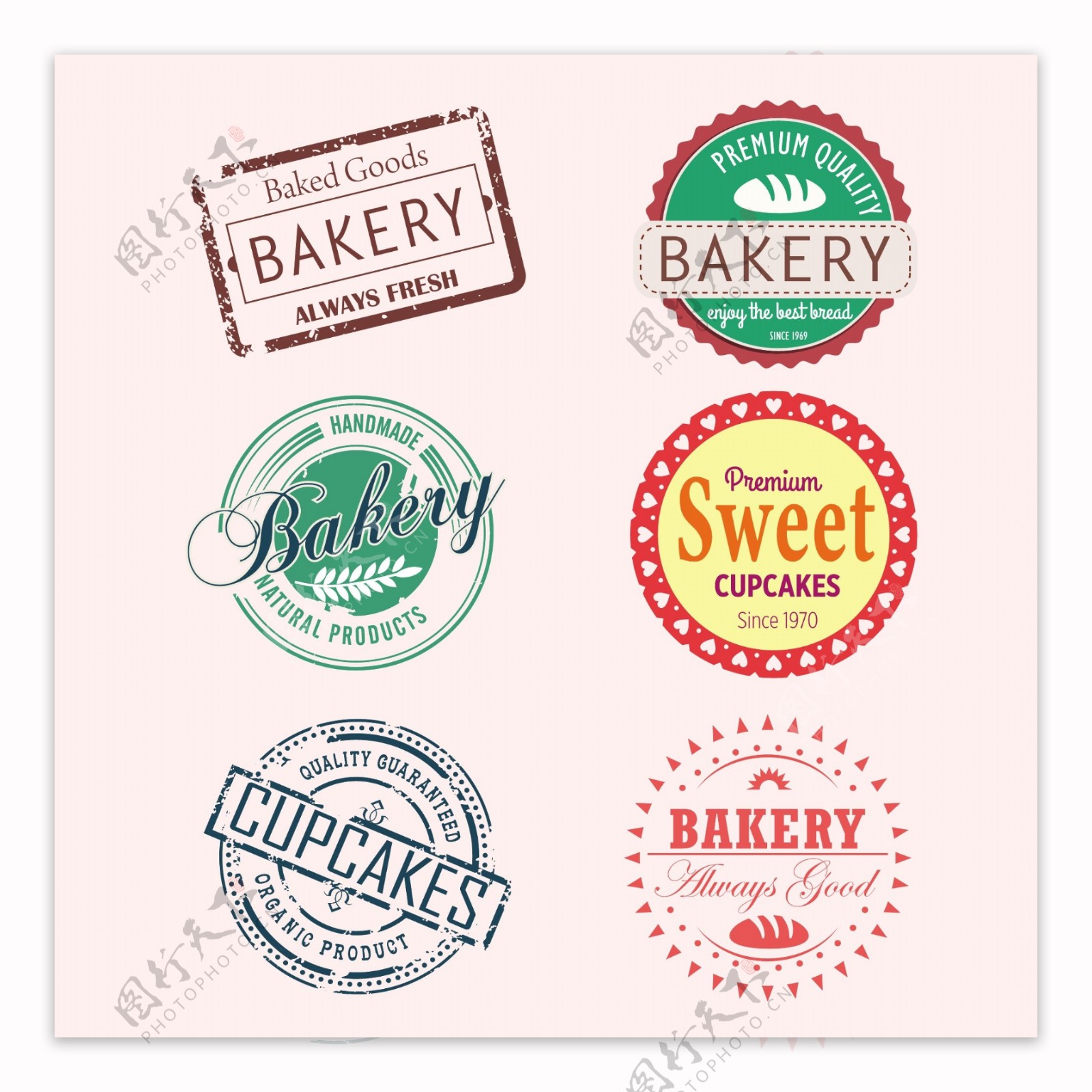 面包店的邮票集古典设计各种形状隔离免费矢量