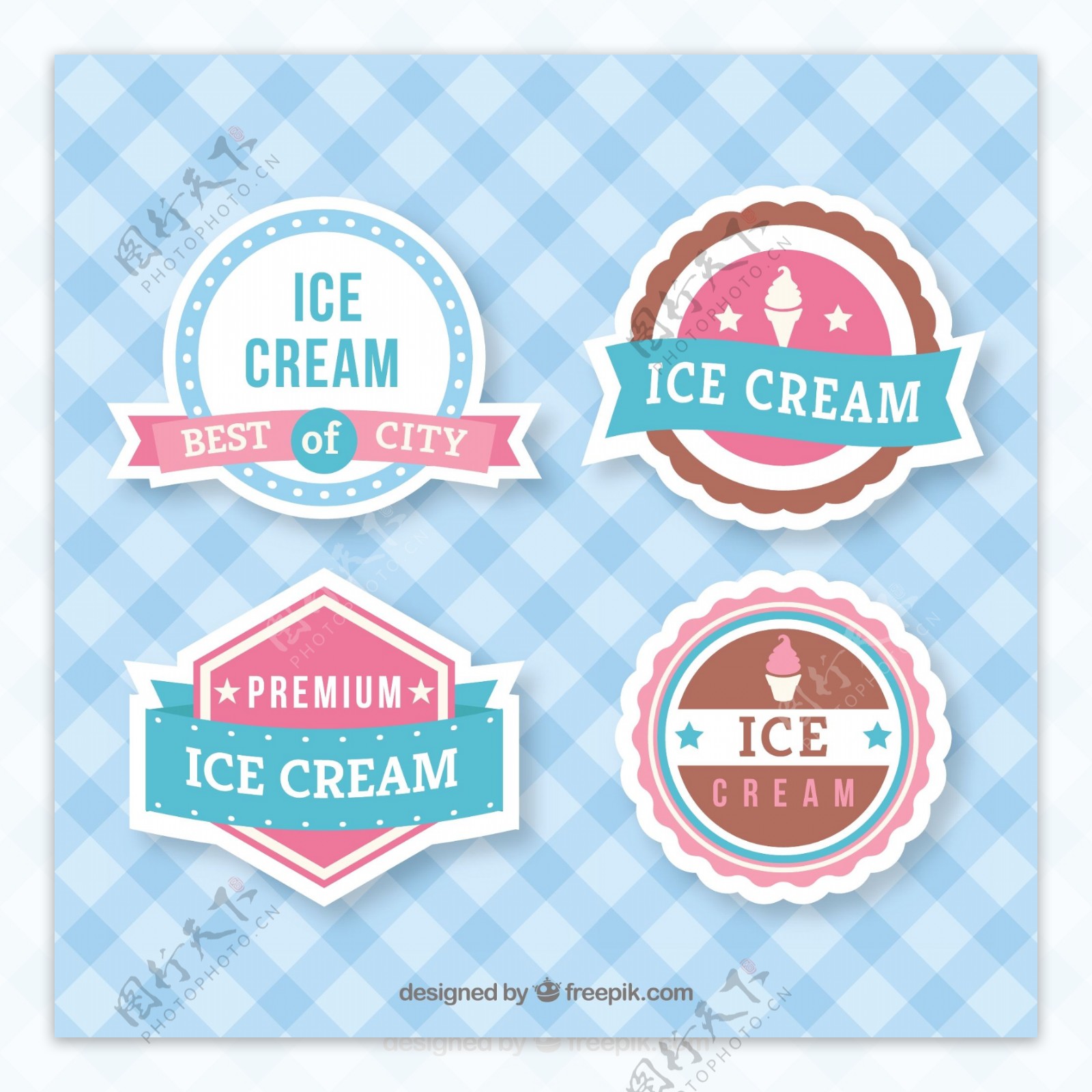 粉红色细节冰激凌冰淇淋贴纸标签
