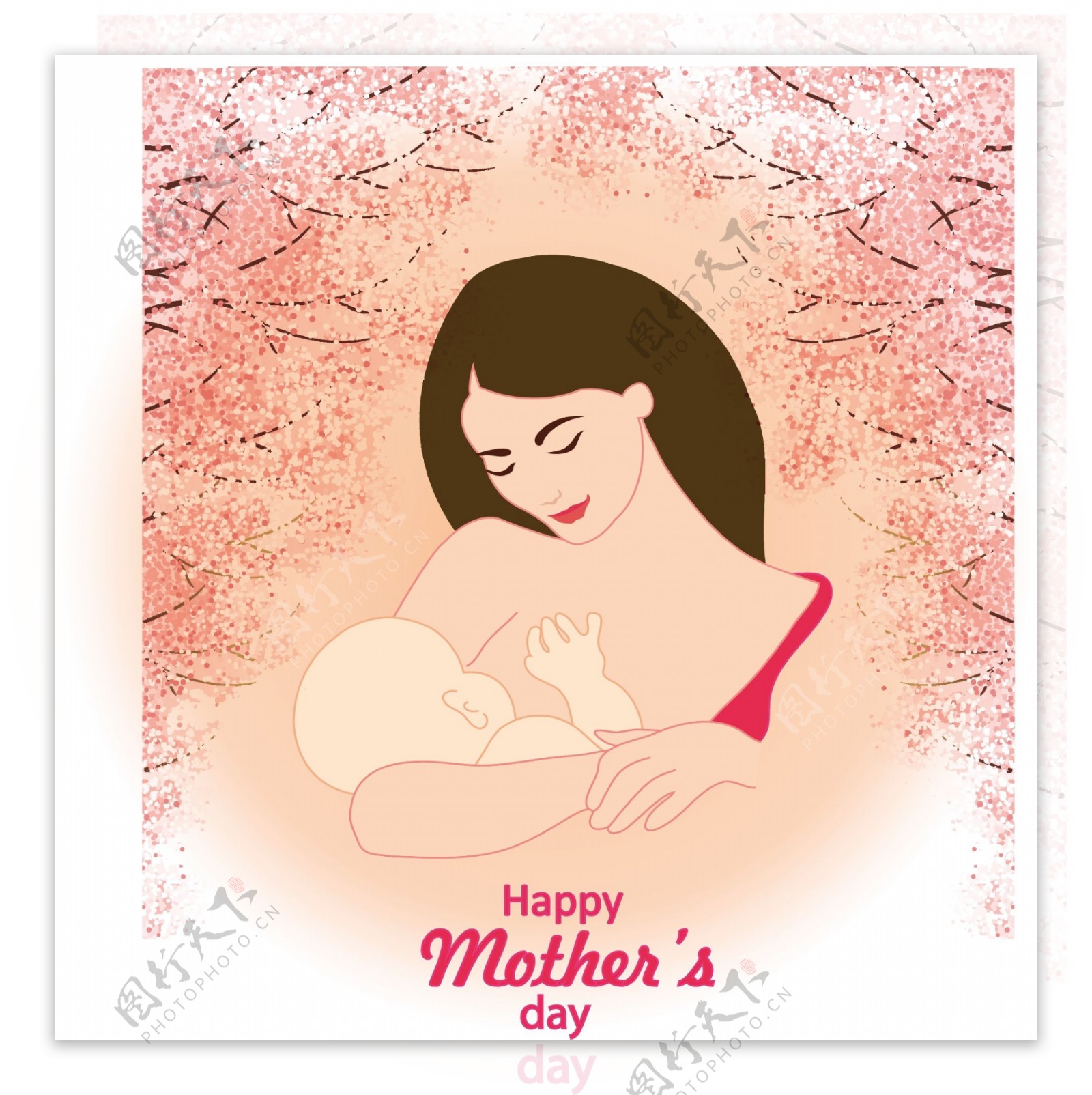 母亲节卡片母亲和儿子自由矢量插图
