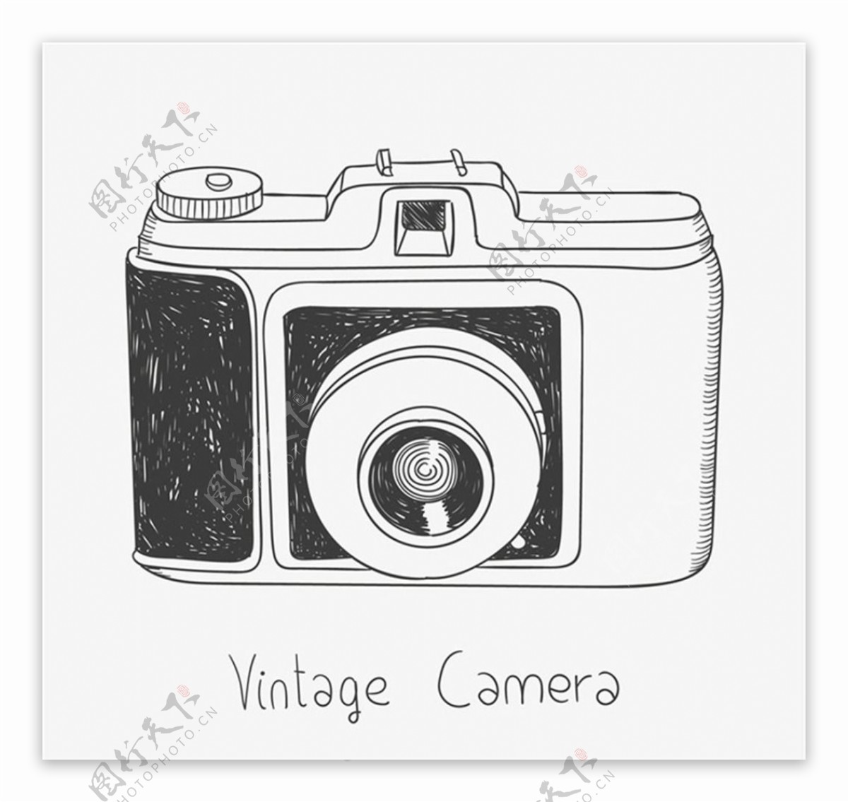 黑白手绘vintage相机