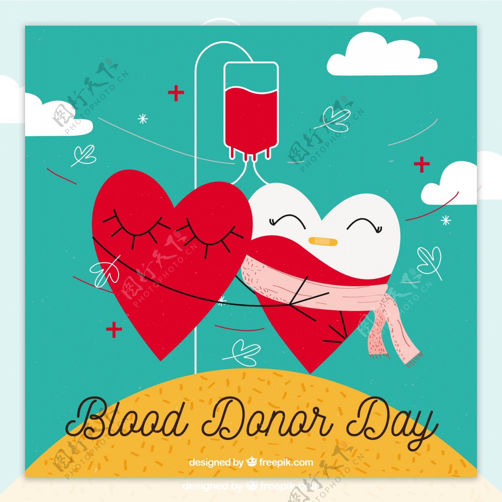 世界献血日背景与两颗心