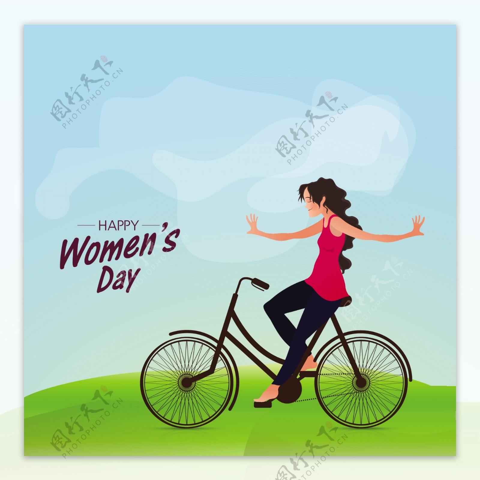 梦幻背景与女人骑自行车