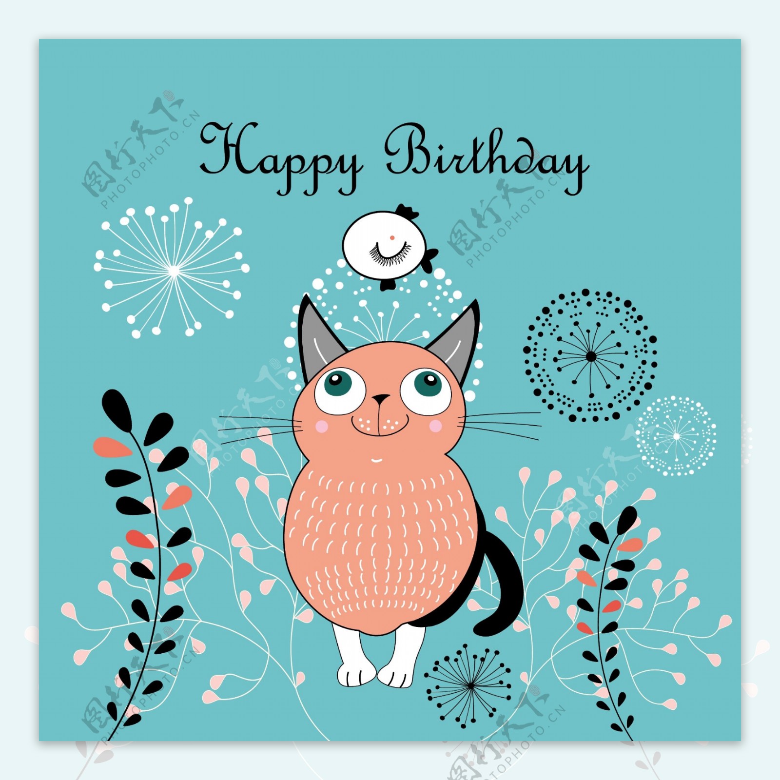 生日快乐卡通猫设计