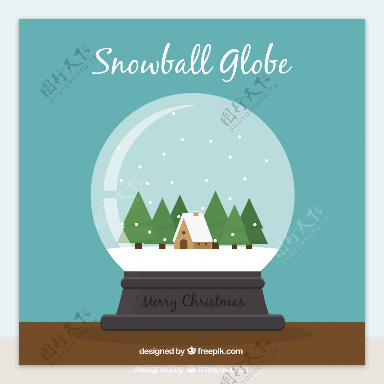 美丽的雪球与房子和树木的背景
