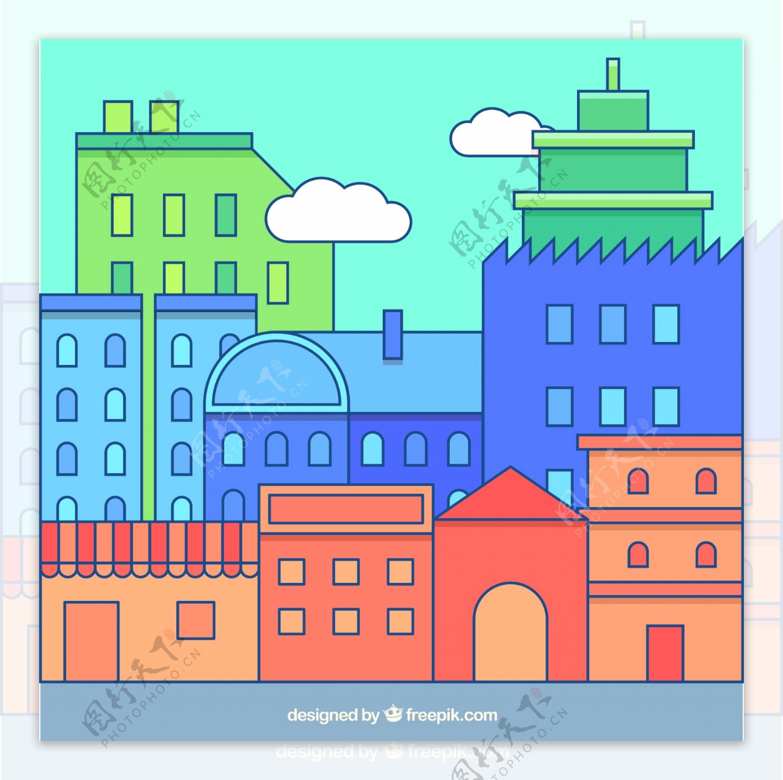 线性风格的彩色城市背景
