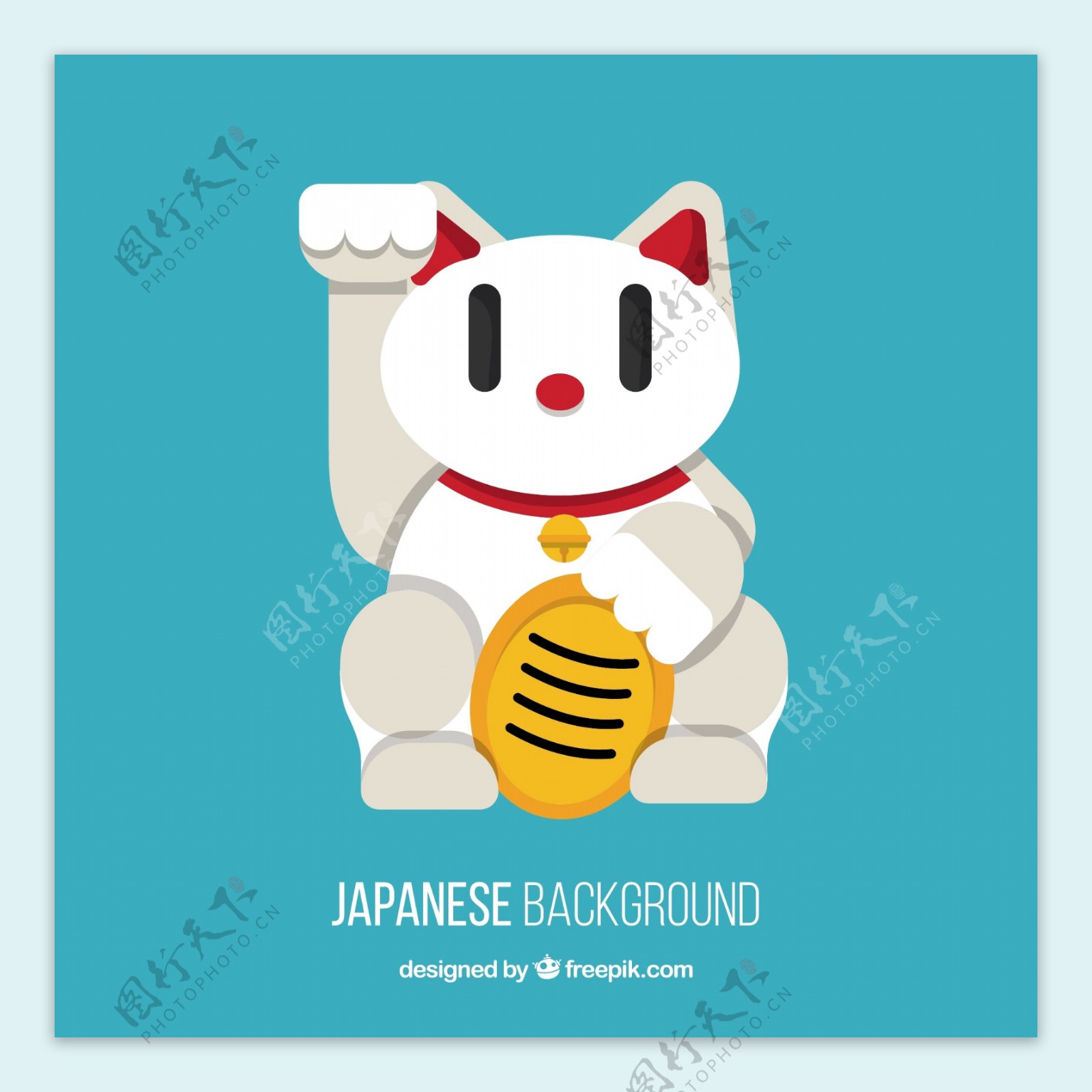 日本平面设计背景与白色的招财猫