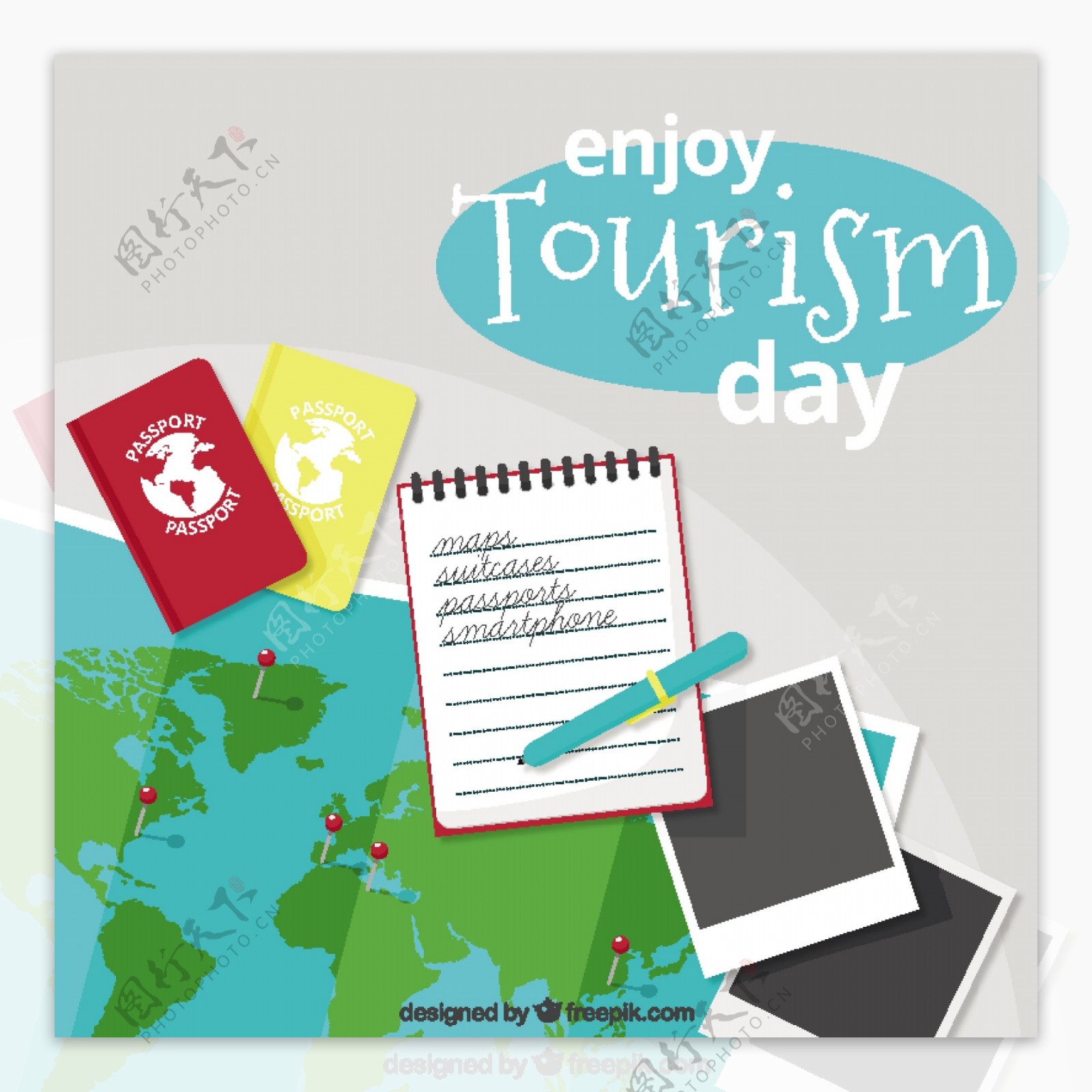 旅游日背景的旅游证件