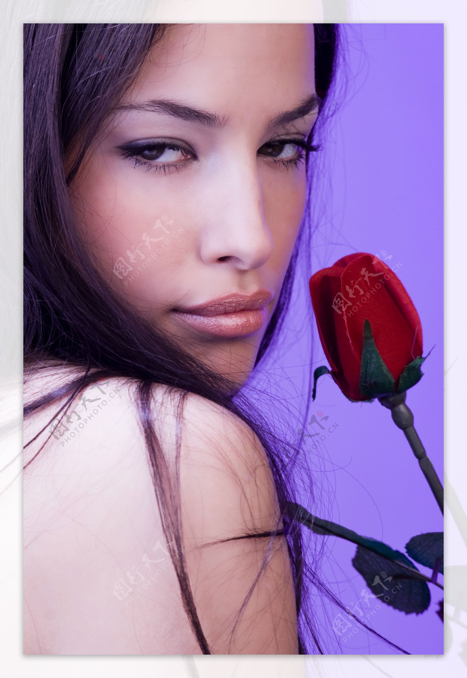 性感美女与玫瑰花图片