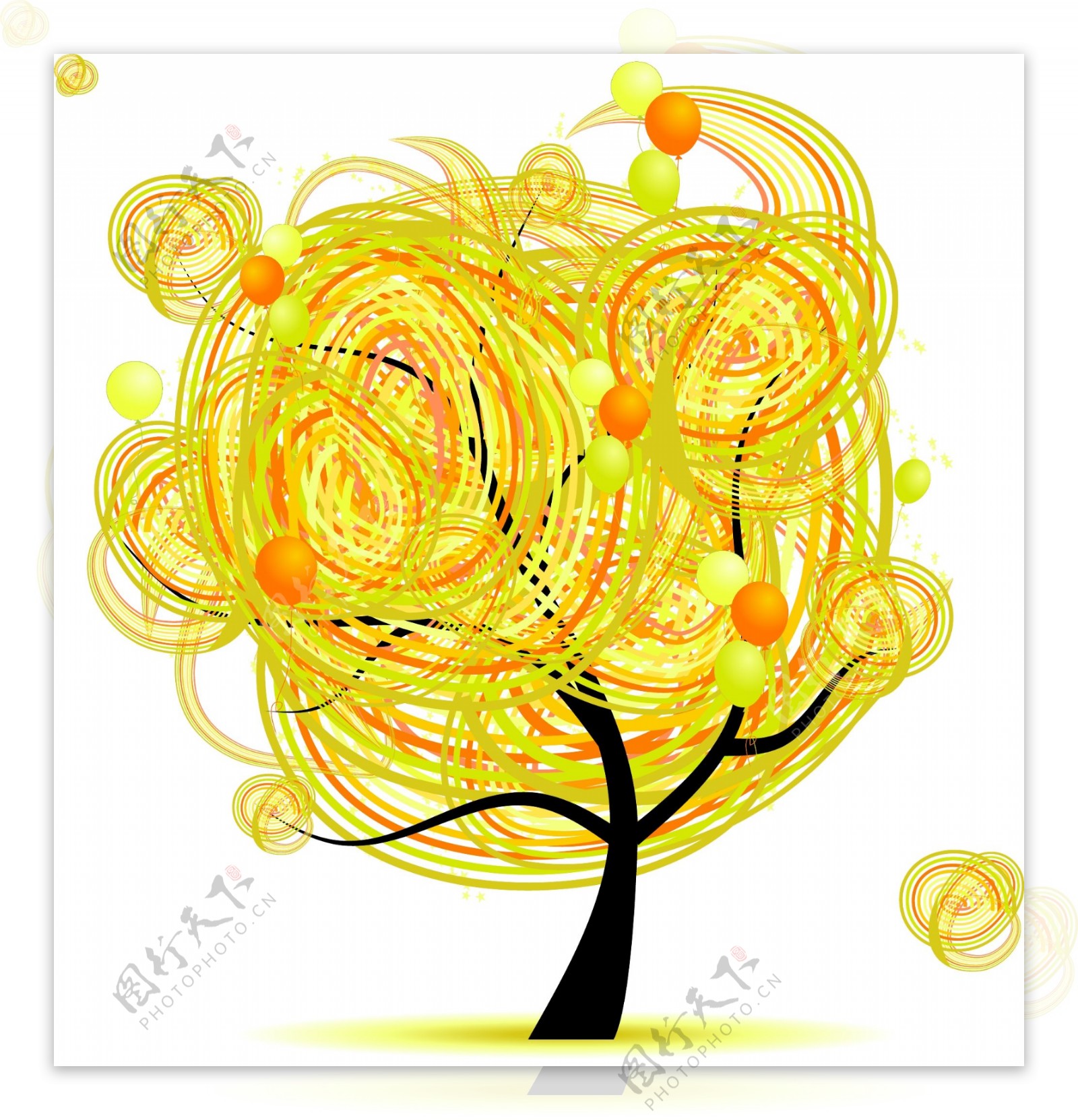 黄色树木图案矢量素材下载