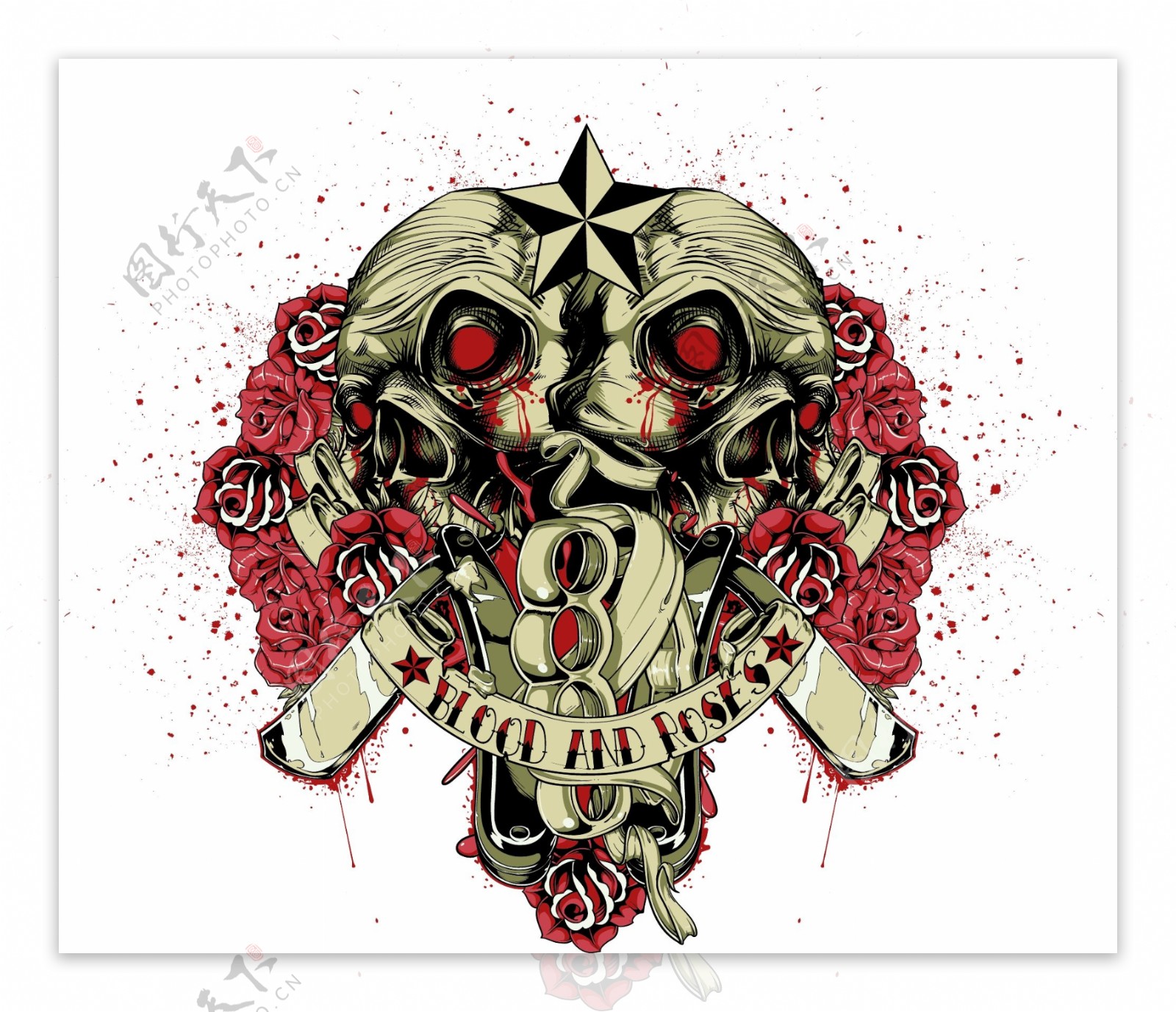 骷髅头和玫瑰花图案