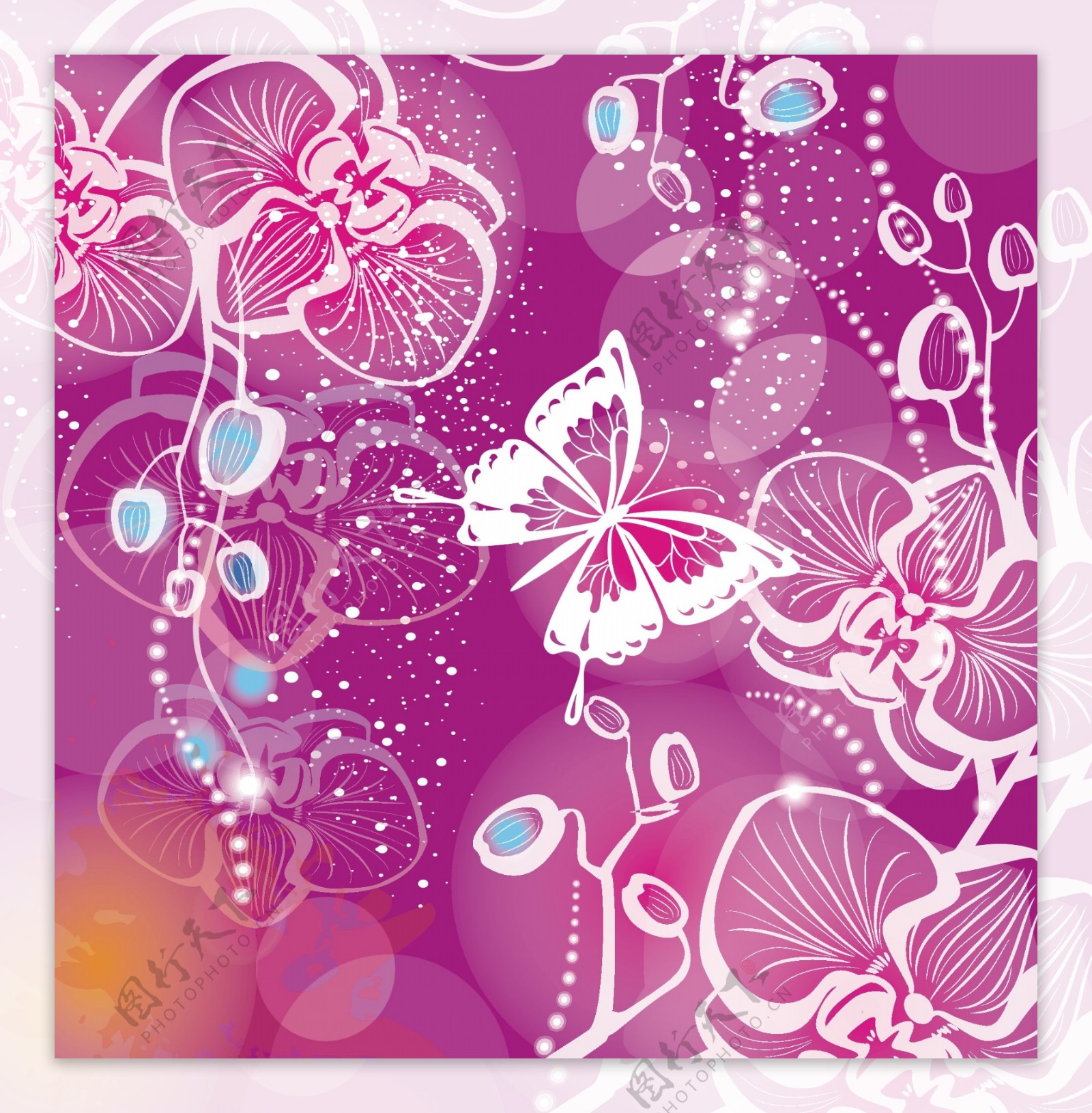 紫色背景花纹蝴蝶图案