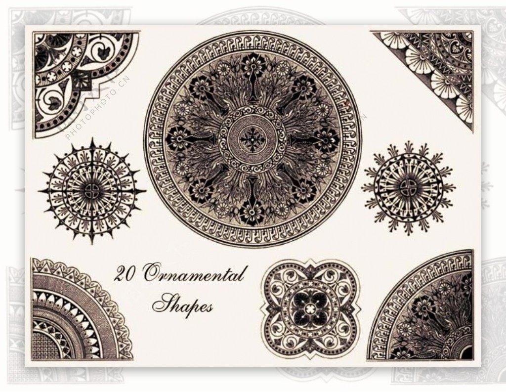 古典民粹艺术针织地毯型花纹印花图案Photoshop笔刷
