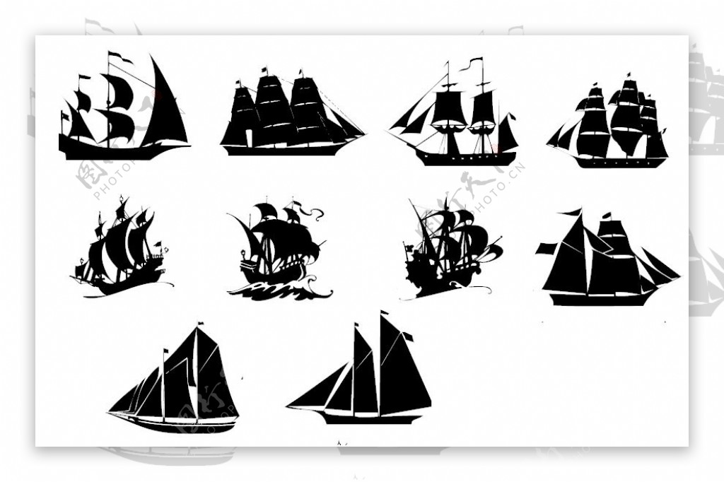 帆船剪影图案photoshop笔刷素材下载