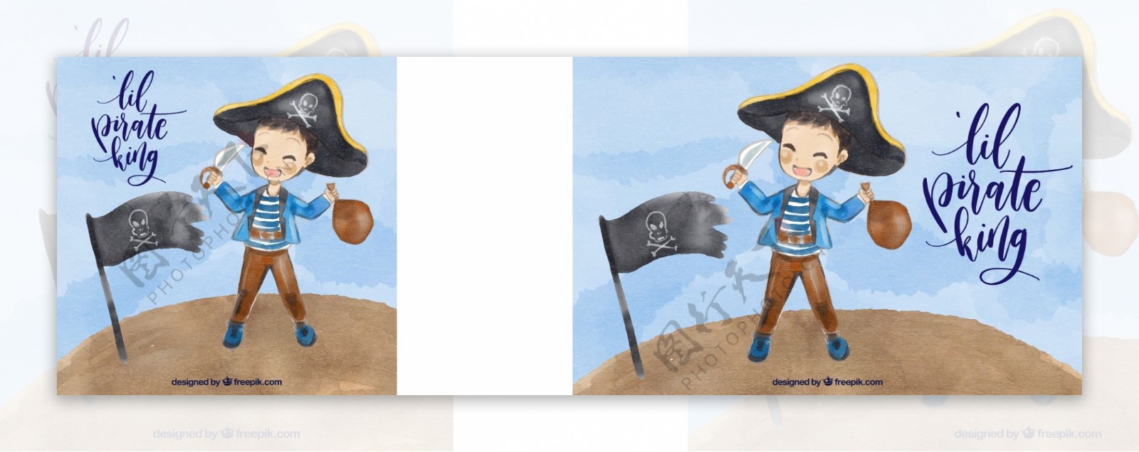 水彩儿童背景与国旗的海盗