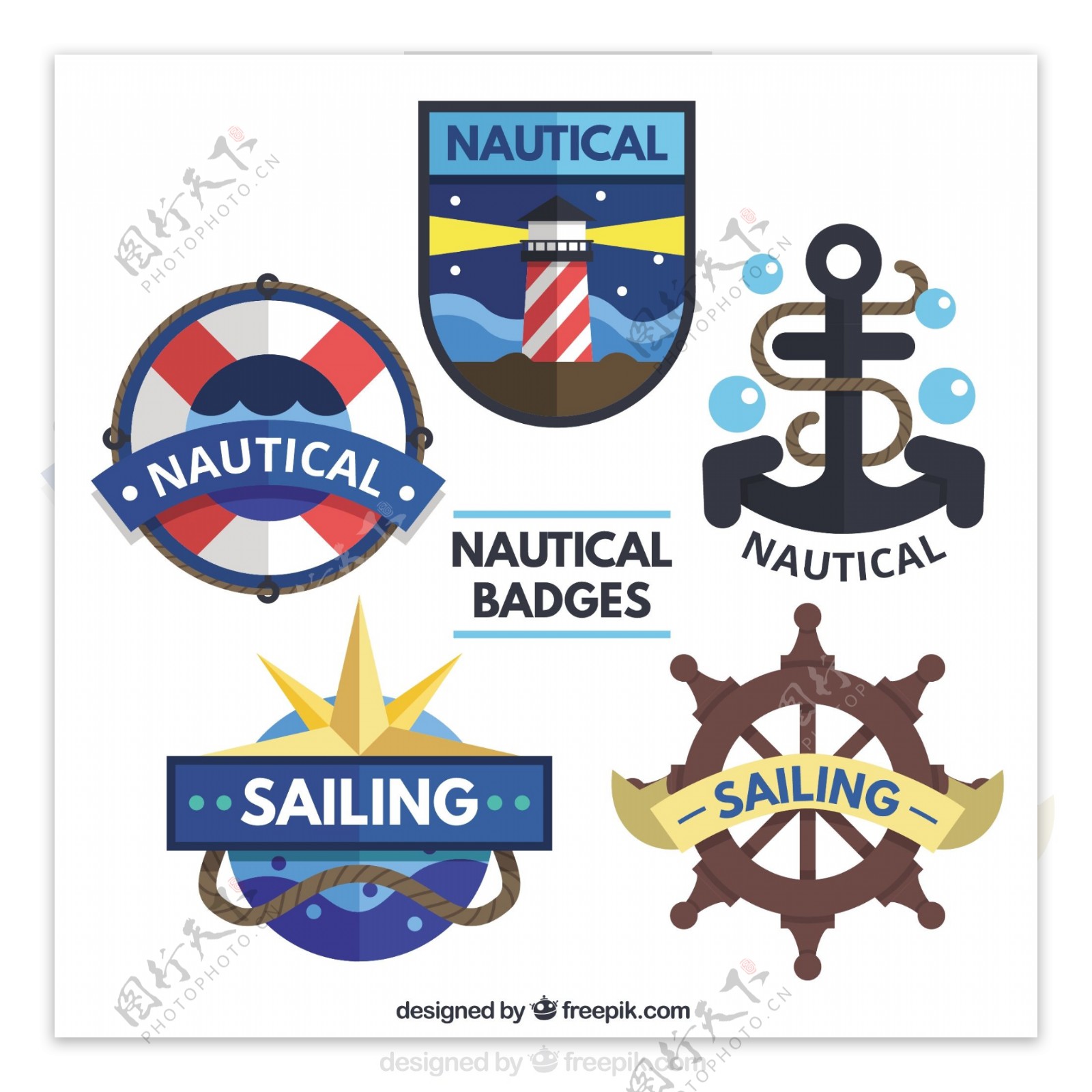 有元素的平板航海徽章