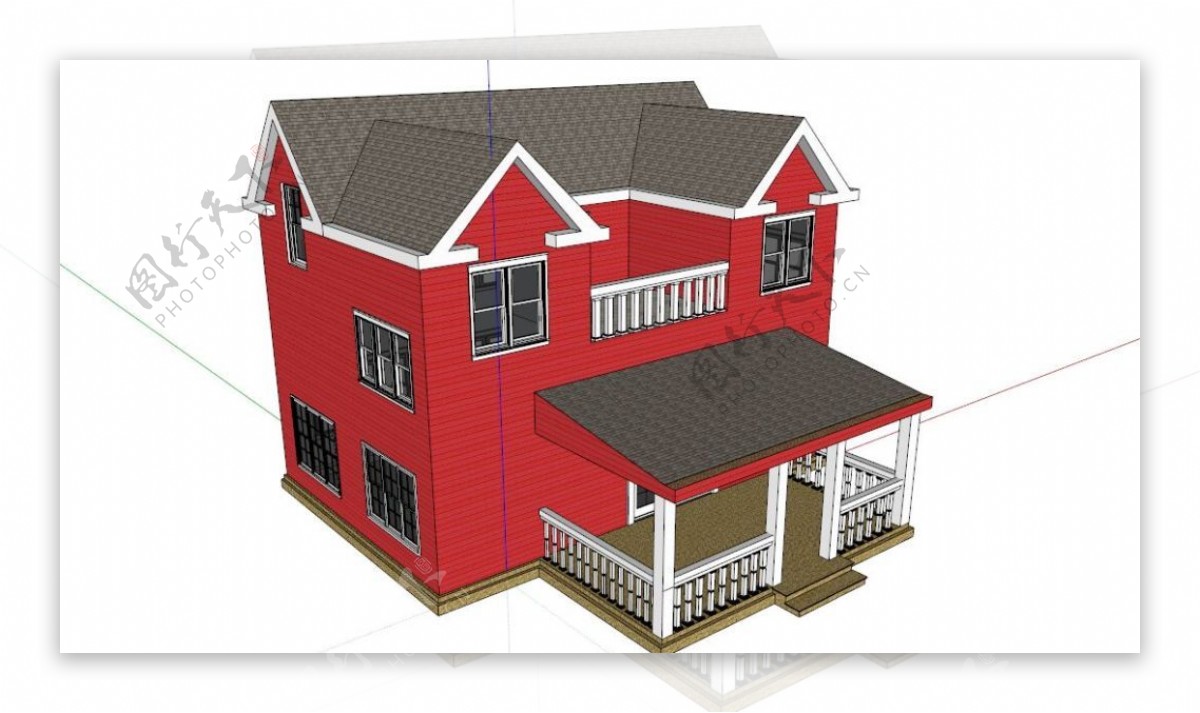 红色别墅单体模型