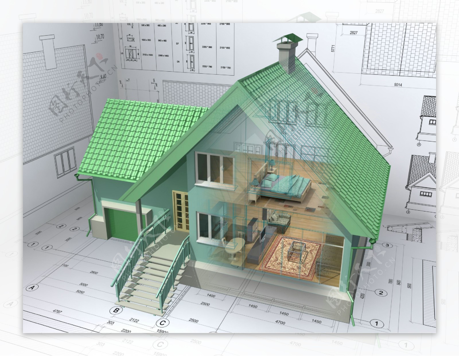 建筑图纸与房屋模型
